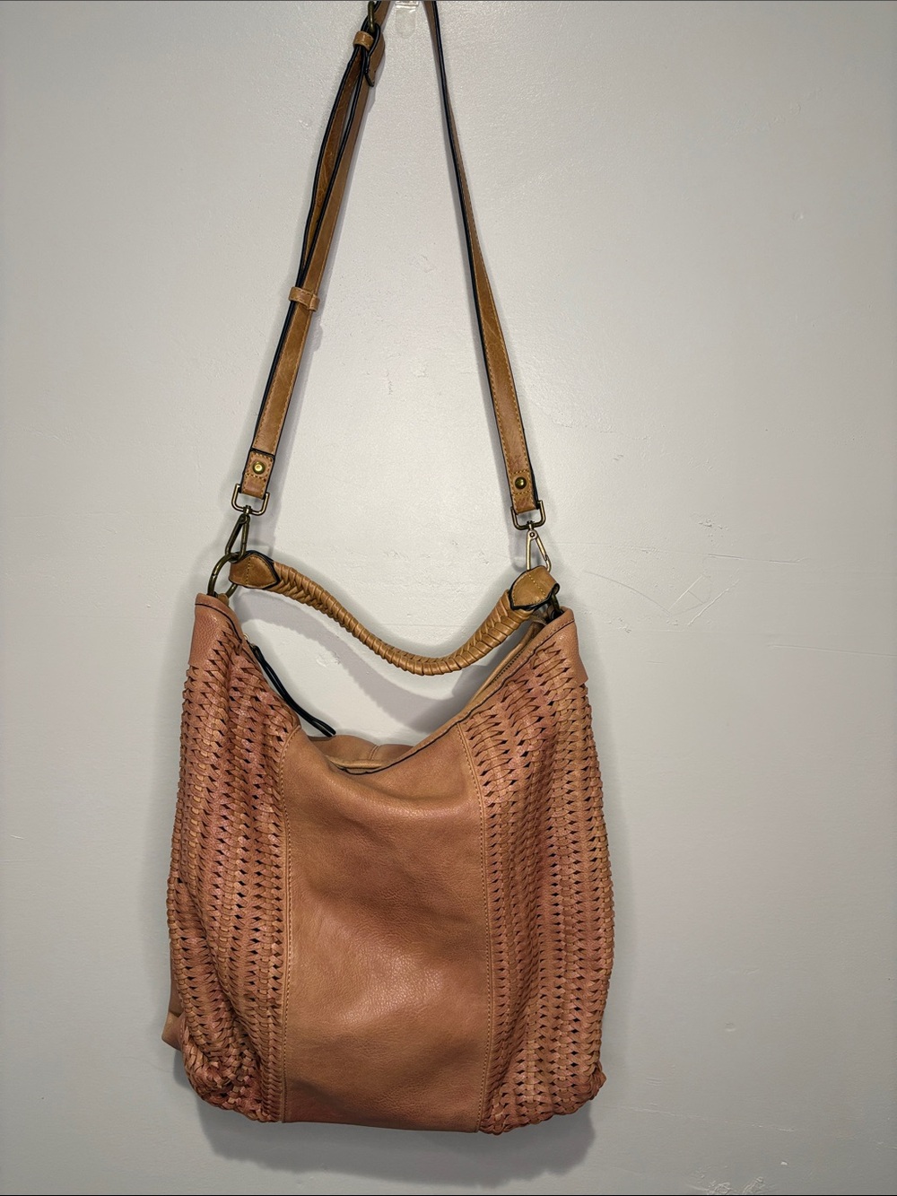 MODA Luxe Woven Leather Hobo Bag in Cognac - EUC - Picture 2 of 15